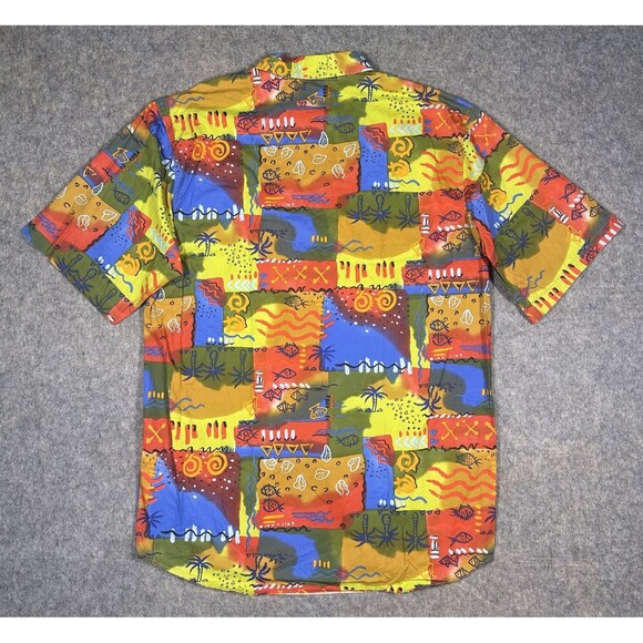 Vtg The Territory Ahead Shirt Mens 2XLT Multicolor Patchwork Fish Geometric Camp - Picture 2 of 8